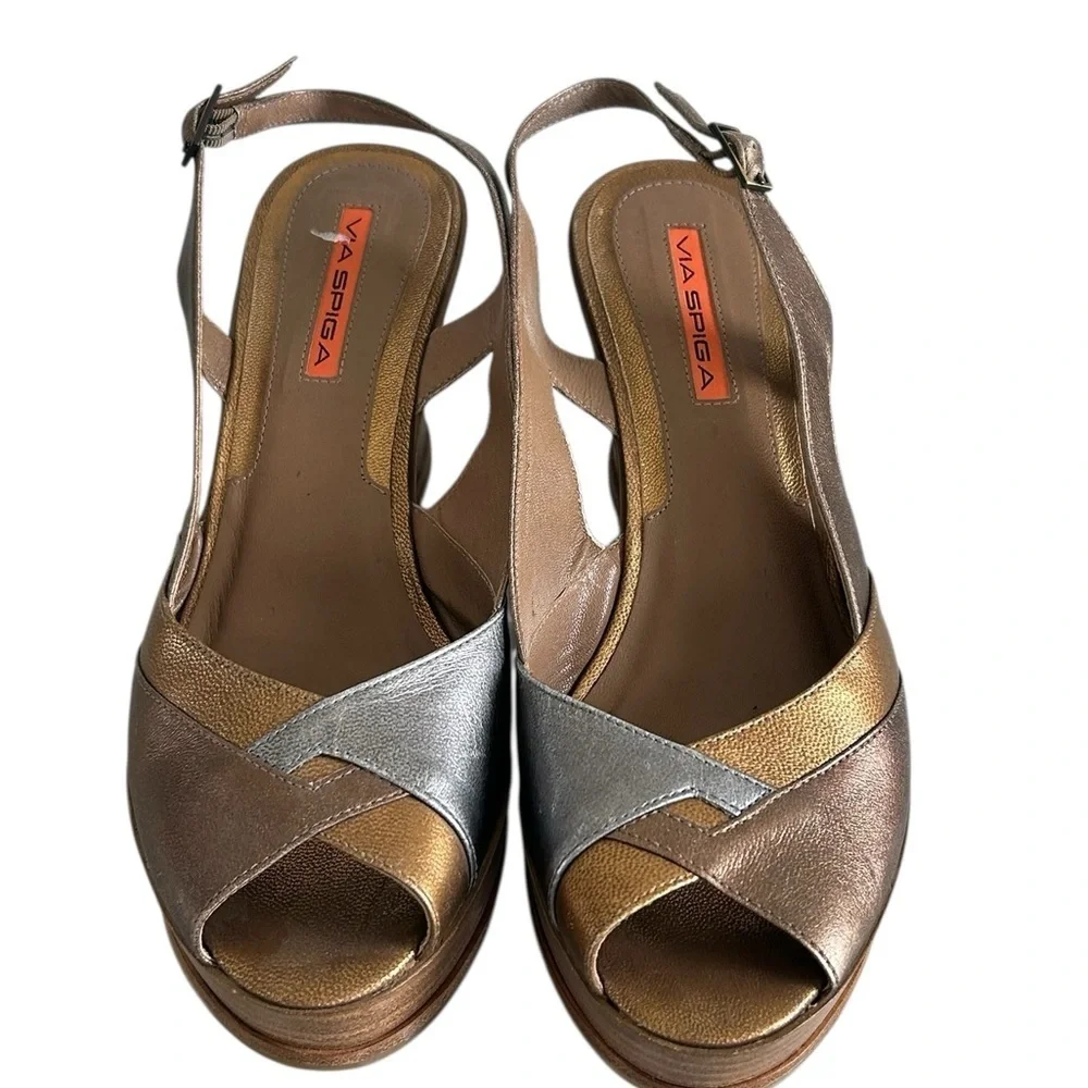 Via Spiga Brown‎ Wedge Sandals with Peep-Toe Design Sz 10